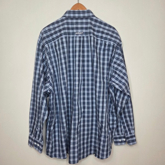 Ariat Mens XXL Wrinkle Free Plaid Button Down Shirt Gray Blue Long Sleeve Logo - Picture 3 of 6